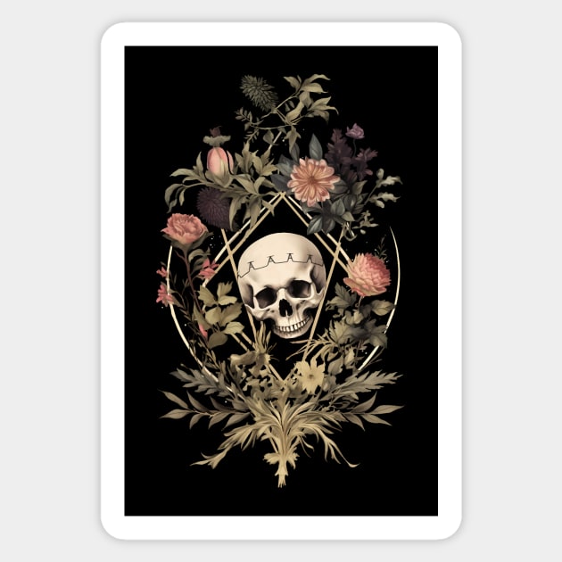 Gothic Skull and Flowers Sticker by Enyr's little witchy corner